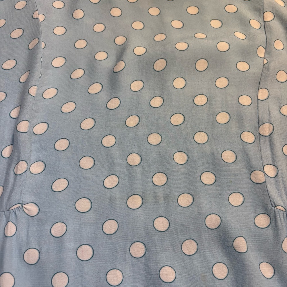 Boden Blouse Sz 12 Caroline Lt Blue White Polka Dot Peplum Viscose Cottagecore - Picture 11 of 16